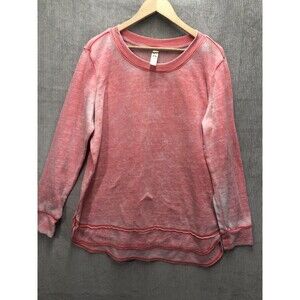 Greentea Women's Pullover Sweater Size Large Pink Burnout Distressed